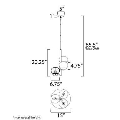 Maxim Lighting 24643MRBKNAB Lucerne 3 Light Foyer Chandelier - Dimension Diagram