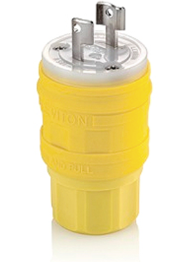 Leviton 24W04 15A, 125V NEMA L1-15P, 2P, 2W, Plug, Locking Blade, Non-Grounding, Wetguard, Yellow Finish