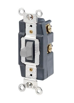 Leviton 1256-GY Single-Pole Toggle Switch, Quiet Switch, Extra Heavy Duty Spec Grade, 15A, Grounding, Gray