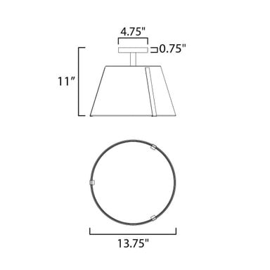 Maxim Lighting 25170DBZHR Carlo LED Semi Flush Mount - Dimensions Diagram 13.75 Inch Wide 11 Inch Tall