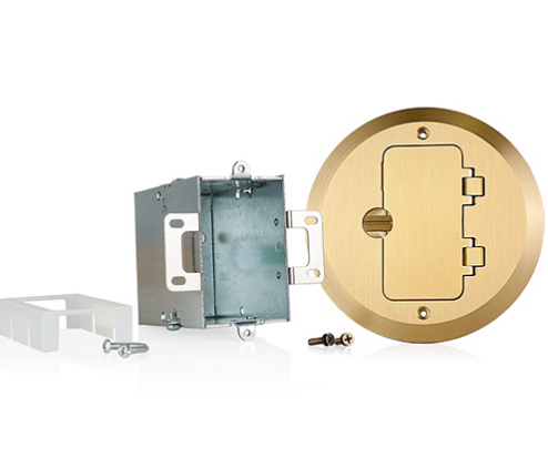Leviton 25251-DB 1-Gang Floor Box Assembly, Blank, Round Cover with Brass-Finish Plate