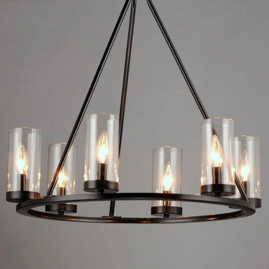 Maxim Lighting 25255CLBK Sentinel 6 Light Black Wagon Wheel Chandelier Lit
