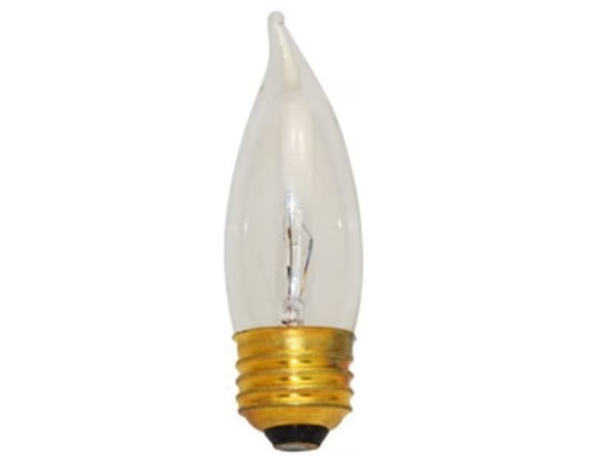 Feit Electric 25EFC-130 Clear Flame Tip Chandelier Light Bulb, Wattage 25W, Voltage 130V, Color Temperature 2700K,