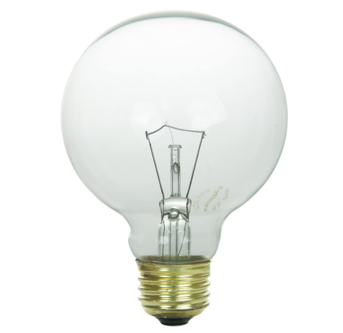 Feit Electric 25G25-130 Clear E26 Base G25 Globe Dimmable Incandescent Light Bulb, Wattage 25W, Voltage 130V, Color Temperature 3200K