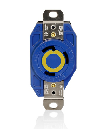 Leviton 2610-BU 30 Amp, 125 Volt, NEMA L5-30R, 2P, 3W, Flush Mtg Locking Receptacle, Industrial Grade, Grounding, V-0-MAX - BLUE