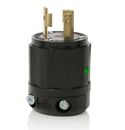 Leviton 2611-PLB 30 Amp, 125 Volt, NEMA L5-30P, 2P, 3W, Locking Plug, Industrial Grade, Grounding, Power Indication - BLACK