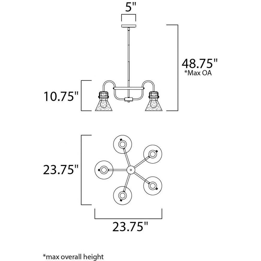 Maxim Lighting 26117CDOI/BUL Seafarer Chandelier Dimension Diagram - 23.75 inch Width, 10.75 inch Height, 48.75 inch Max Overall Height