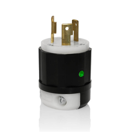 Leviton 2621-PLC Locking Plug, 30 Amp, 250 Volt, Industrial Grade, Power Indication, Black & White