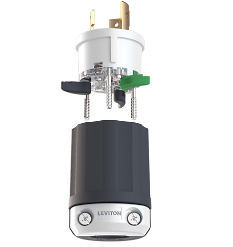 Leviton 2621E Black & White® Lever Edge 30 Amp 250 Volt Locking Plug, NEMA L6-30P, Grounding, Industrial Grade