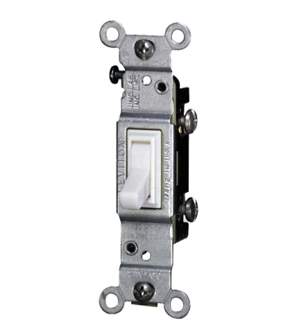 Leviton 2651-2W 15 Amp Single-Pole Toggle CO/ALR Switch, Grounding, White