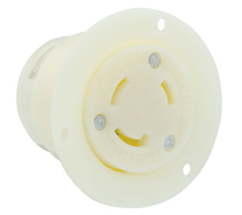 Leviton 2666 30A, 125/250V NEMA L10-30R, 3P, 3W, Flanged Outlet Locking Receptacle, Non-Grounding, White Finish