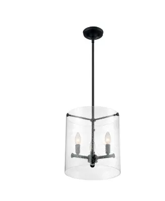 Nuvo 60-7287 Bransel Series Pendant Light w/ Clear Seeded Glass, 3 Lights, Wattage 60W, Matte Black