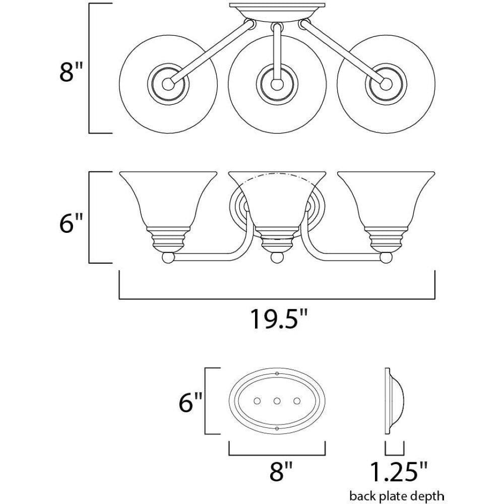 Maxim Lighting 2688FTSN Malaga Bath Vanity Wall Light Dimensions Diagram - 19.5 inch wide, 6 inch height