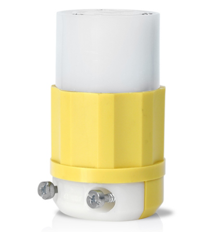 Leviton 26CM-13 Locking Connector, 30 Amp, 125 Volt, Industrial Grade, Corrosion-Resistant, Yellow & White