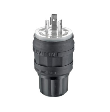 Leviton 26W47-B 20 Amp, 125 Volt, NEMA L5-20P, 2P, 3W, Locking Plug, Industrial Grade, Grounding, Wetguard - Black