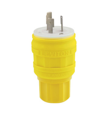 Leviton 26W47 20 Amp, 125 Volt, NEMA L5-20P, 2P, 3W, Locking Plug, Industrial Grade, Grounding, Wetguard - YELLOW