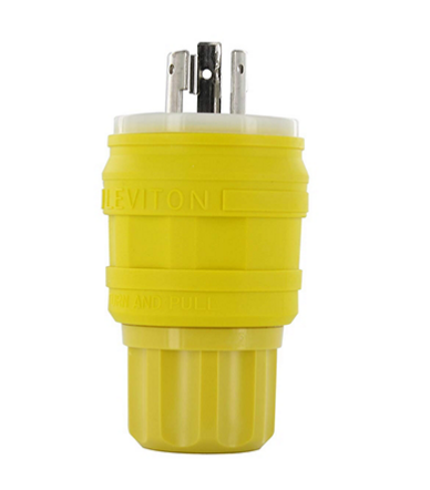 Leviton 26W48 20 Amp, 250 Volt, NEMA L6-20P, 2P, 3W, Locking Plug, Industrial Grade, Grounding, Wetguard - YELLOW