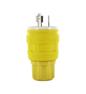 Leviton 26W49 20 Amp, 277 Volt, NEMA L7-20P, 2P, 3W, Locking Plug, Industrial Grade, Grounding, Wetguard - YELLOW