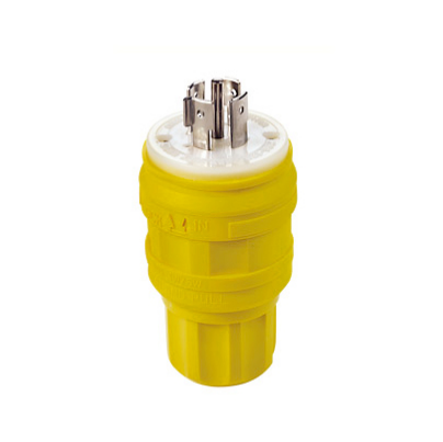 Leviton 26W82 20 Amp, 277/480 Volt 3-Phase Y, NEMA L22-20P, 4P, 5W, Locking Plug, Industrial Grade, Grounding, Wetguard - YELLOW
