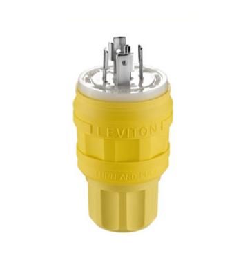Leviton 26W83 20 Amp, 347/600 Volt 3PY, NEMA L23-20P, 4P, 5W, Locking Plug, Industrial Grade, Grounding, Wetguard - YELLOW