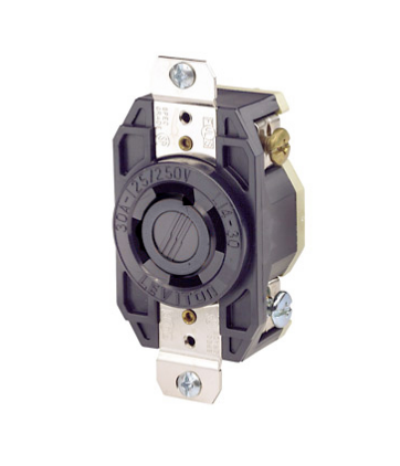 Leviton 2710-B 30 Amp, 125/250 Volt, NEMA L14-30R, 3P, 4W, Flush Mtg Locking Receptacle, Industrial Grade, Grounding, All Black - BLACK