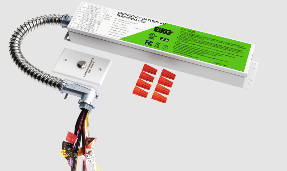 Eiko EEBE40WHA170S Emergency Battery External, Wattage 40W, Voltage 100-347VAC, 170VDC, Linear Single Flex-Conduit CEC Compliant