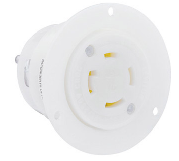 Leviton 2726 30A, 250V 3-Phase, NEMA L15-30R, 3P, 4W, Flanged Outlet Locking Receptacle, Grounding, White Finish