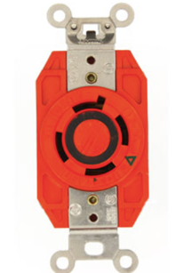 Leviton 2740-IG 30A, 600V 3-Phase, NEMA L17-30R, 3P, 4W, Flush Mtg Locking Receptacle, Isolated Ground, V-0-MAX, Orange Finish