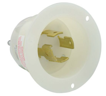 Leviton 2765 30A, 277/480V 3-Phase Y, NEMA L19-30P, 4P, 4W, Flanged Inlet Locking Receptacle, Non-Grounding, White