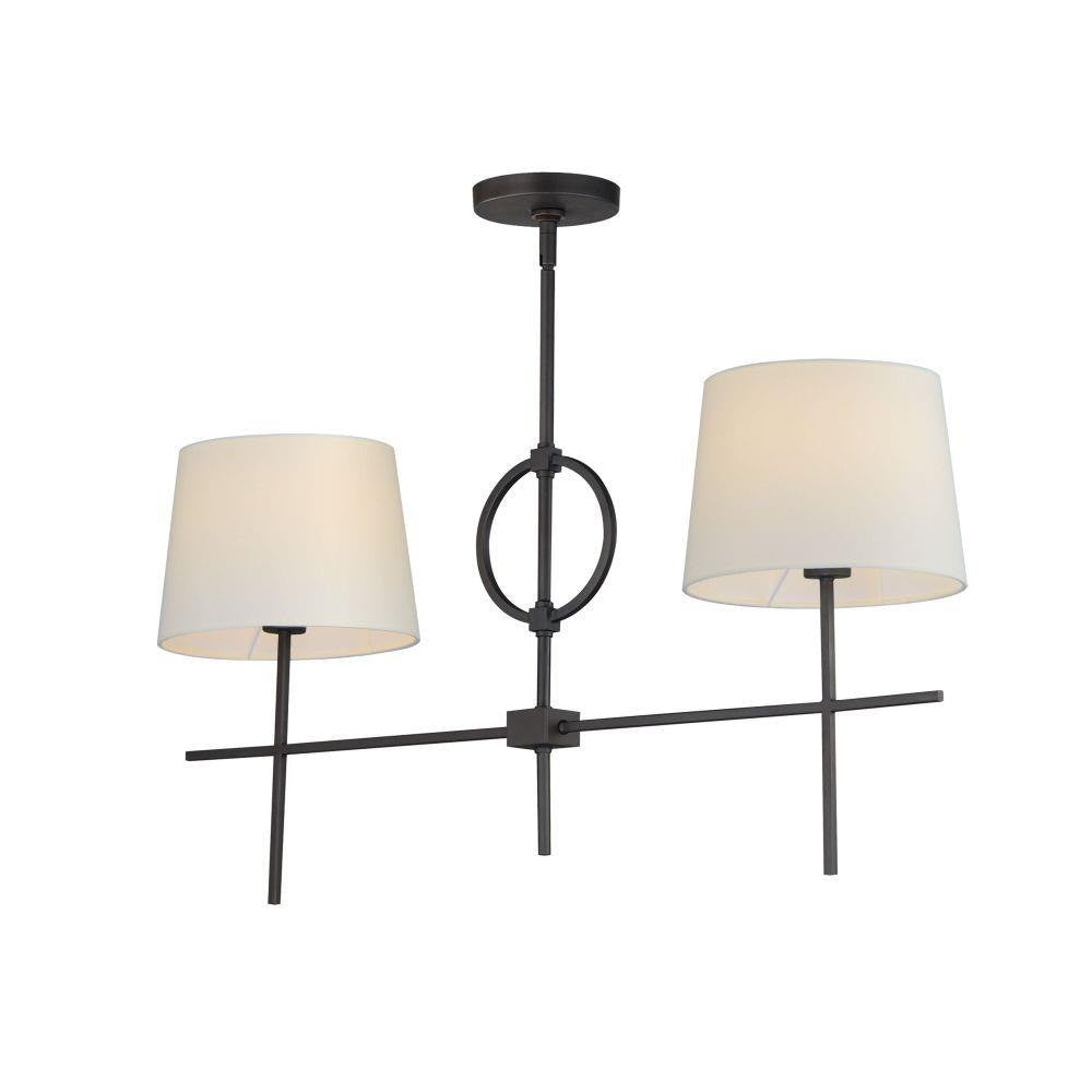 Maxim Lighting 27722OFCHL Paoli 2 Light Charcoal Bronze Linear Pendant with Linen Drum Shades - Full View with Canopy