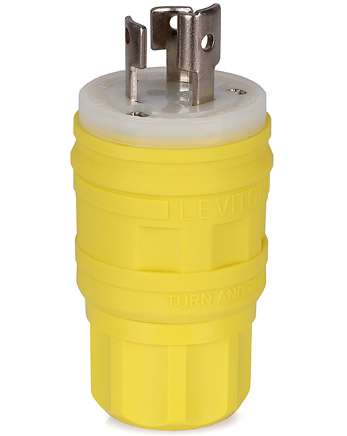 Leviton 24W47 15A, 125V NEMA L5-15P, 2P, 3W, Locking Plug, Grounding, Wetguard, Yellow Finish