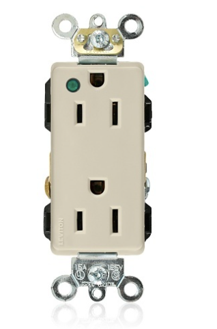 Leviton 16262-PLI Decora Plus Duplex Receptacle / Outlet, Hospital Grade, Self-Grounding, Power Indication, 15A, Ivory