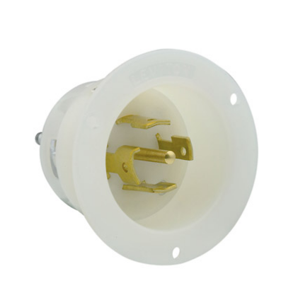 Leviton 2815 30 Amp, 120/208 Volt 3-Phase Y, NEMA L21-30P, 4P, 5W, Flanged Inlet Locking Receptacle, Industrial Grade, Grounding - WHITE