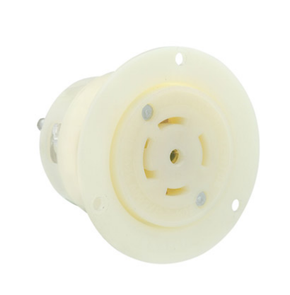 Leviton 2836 30 Amp, 347/600 Volt 3PY, NEMA L23-30R, 4P, 5W, Flanged Outlet Locking Receptacle, Industrial Grade, Grounding - WHITE