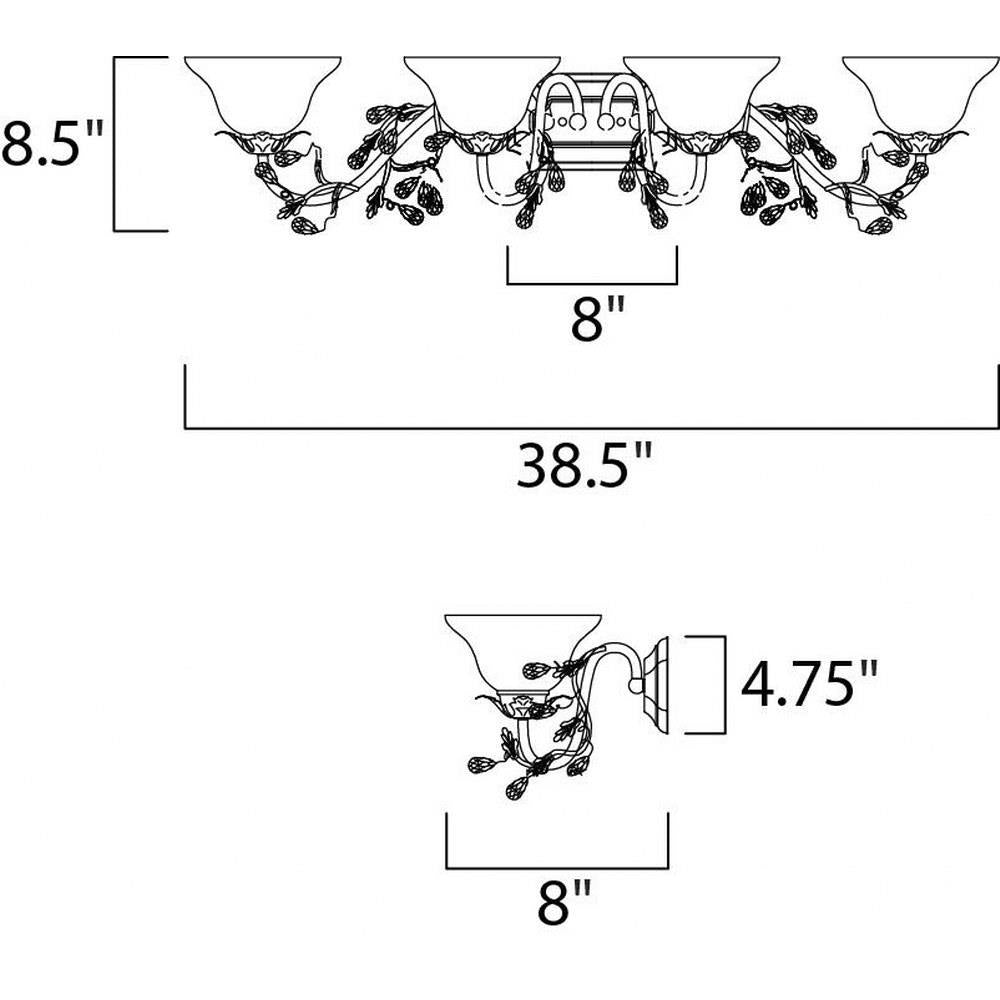 Maxim Lighting 2866FIOI Elegante 4 Light 38.5 inch Oil Rubbed Bronze Bath Vanity Wall Light Dimensions Diagram