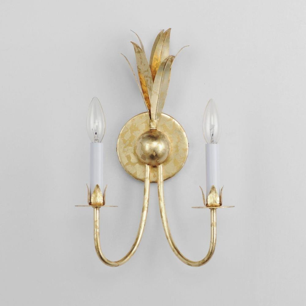 Maxim Lighting 2882GL Paloma 2 Light Gold Leaf Wall Sconce - Front View on Gray Background