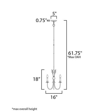 Maxim Lighting 2883GL Paloma 3 Light Gold Leaf Mini Pendant Ceiling Light - Dimensions Diagram