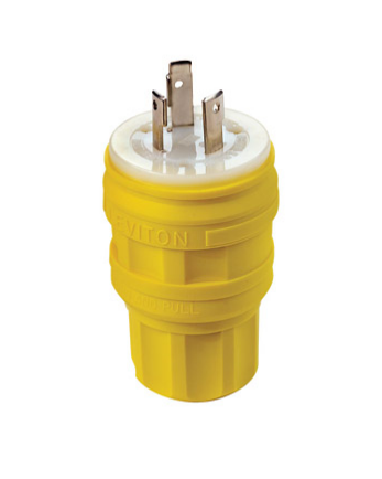 Leviton 28W47 30 Amp, 125 Volt, NEMA L5-30P, 2P, 3W, Locking Plug, Industrial Grade, Grounding, Wetguard - YELLOW