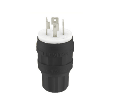 Leviton 28W75-B 30 Amp, 250 Volt 3-Phase, NEMA L15-30P, 3P, 4W, Locking Plug, Industrial Grade, Grounding, Wetguard - Black