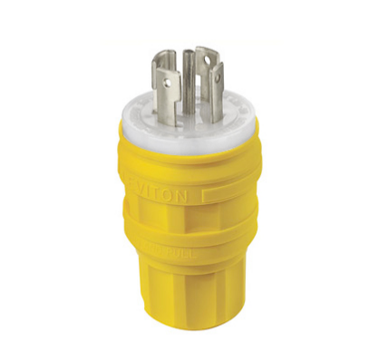 Leviton 28W83 30 Amp, 347/600 Volt 3PY, NEMA L23-30P, 4P, 5W, Locking Plug, Industrial Grade, Grounding, Wetguard - YELLOW