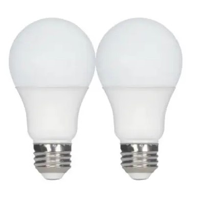 SATCO S11435 LED A19 Bulb, E26, Wattage 9.8W, Lumens 800 lm, Voltage 120V, Color Temperature 5000K, White/Frosted - 2 Pack