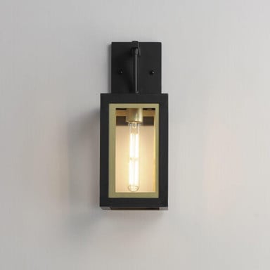 Maxim Lighting 30052CLBKGLD Neoclass 1 Light Black Gold Outdoor Wall Lantern - Front View Lifestyle
