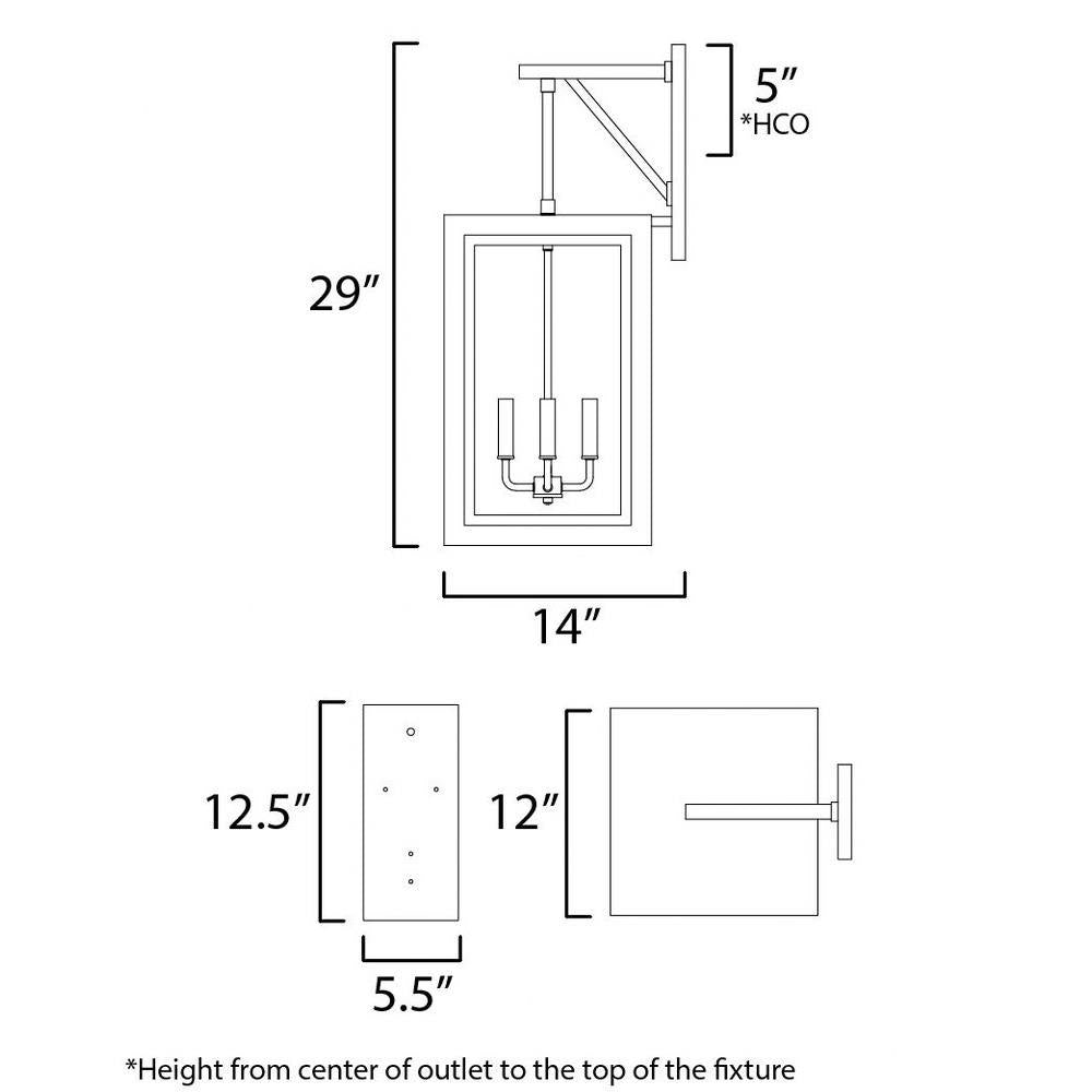 Maxim Lighting 30056CLBKGLD Neoclass Outdoor Wall Lantern dimensions diagram schematic