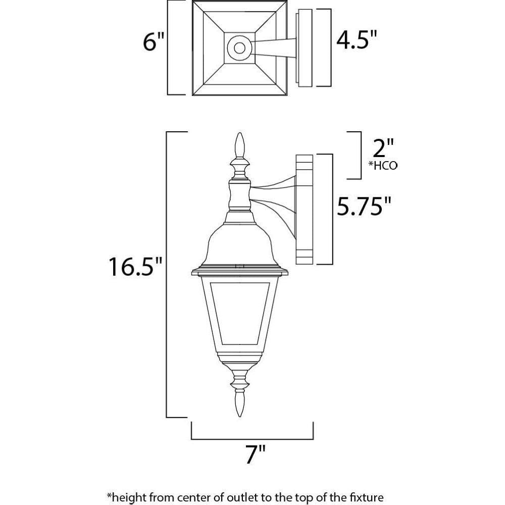 Maxim Lighting 3007CLBK Cast Outdoor Wall Lantern dimensions diagram