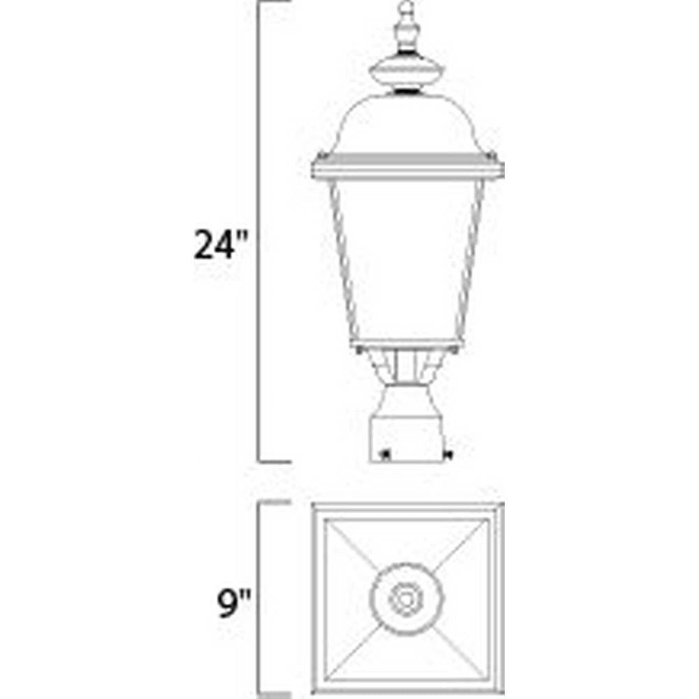 Maxim Lighting 3008BK Cast Outdoor Pole Post Mount Line Drawing - 24 inch Height 9 inch Width