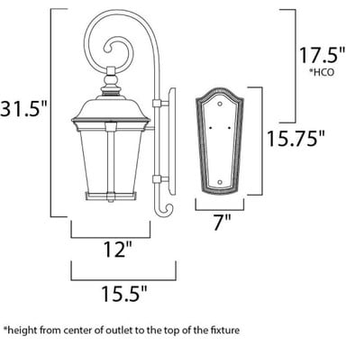 Maxim Lighting 3025CDBZ Dover DC Outdoor Wall Lantern - Dimensions Diagram