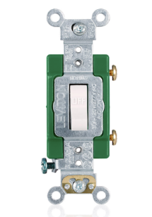 Leviton 3031-2W 30A, 120/277V, Toggle Switch 1-Pole AC Quiet Switch, Extra Heavy Duty, Self Grounding, Back/Side Wired, White Finish