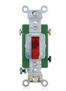 Leviton 3031-PLR 30 Amp, Toggle Switch, Single-Pole, Pilot Light, Quiet Switch, Extra Heavy Duty Spec Grade, Red Finish