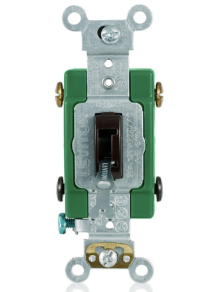 Leviton 3032-2L 30A, 120/277V Toggle Locking Double-Pole AC Quiet Switch, Extra Heavy Duty Spec Grade, Self Grounding, Back & Side Wired, Brown Finish