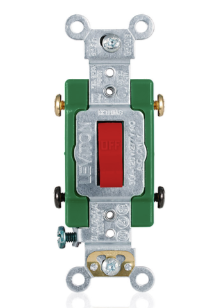 Leviton 3032-2R 30A, 120/277V Toggle Double-pole AC Quiet Switch, Self Grounding, Back & Side Wired, Red Finish